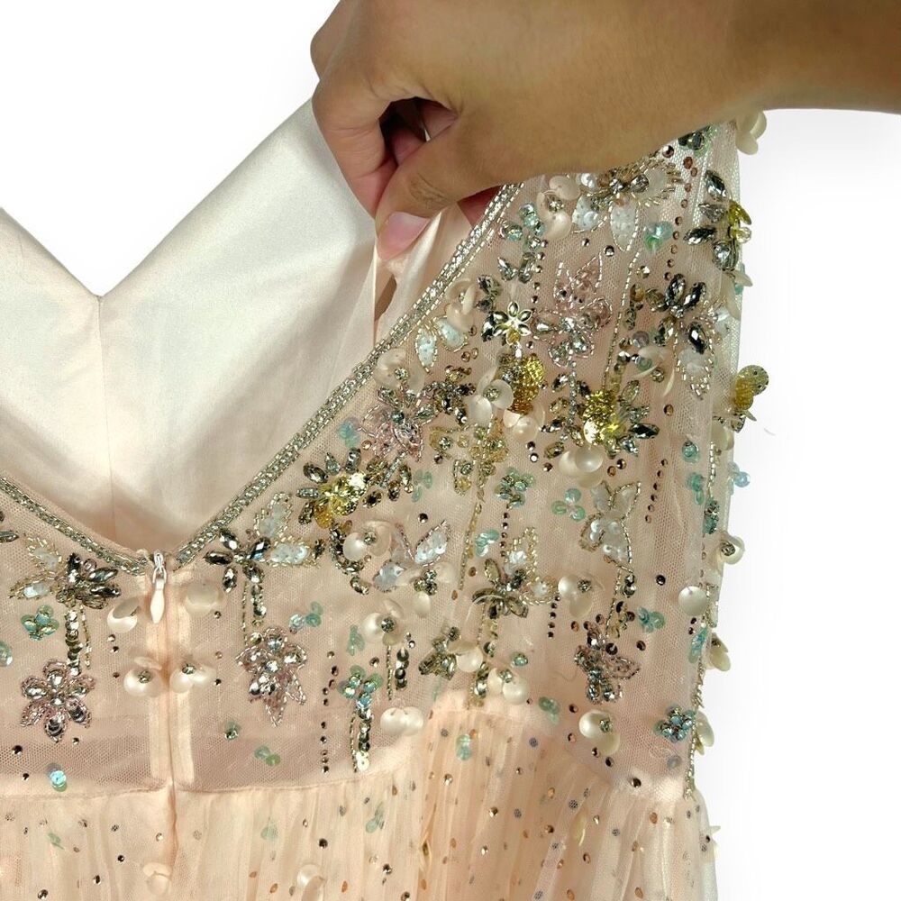 Mac Duggal 50648 Pink Apricot Embellished Tulle Prom Gown Size 16 - Picture 9 of 11